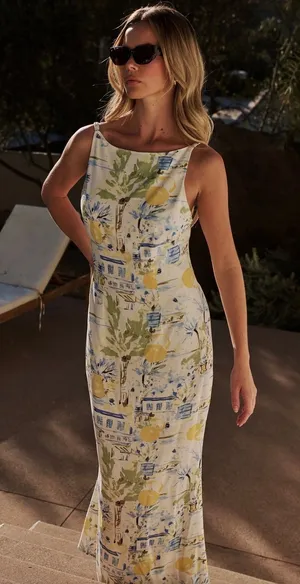 Sugarlips Maxi Dress Womens White Yellow Lemon Print XL thumbnail 1