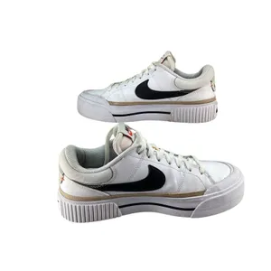 Nike Low Platform Shoes Court Legacy 8 White Black Hemp Sneakers DM7590-100 thumbnail 2