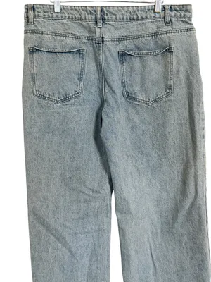 EDIKTED Light Wash Wide Leg Baggy Jeans Womens XL Y2K Double Button thumbnail 5