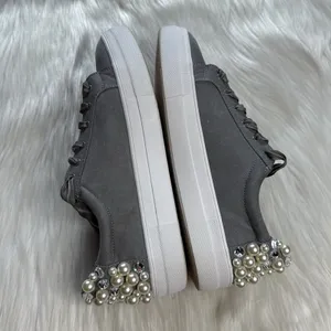 Steve Madden Gray Grit Pearl and Rhinestone Embellished Platform Sneakers thumbnail 5