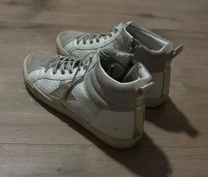Women’s Vintage Havana High-Top Casual Sneakers in White, Cream, and Gold thumbnail 1