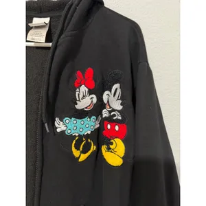 Disney Women Hoodie Sweater M Mickey Mouse Minnie Mouse Black Broken Zipper Y2K thumbnail 2