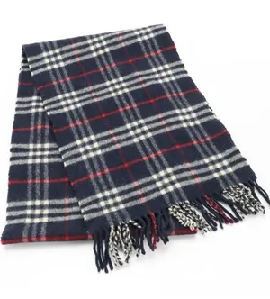 Vintage Burberry House Check Blue, Red & White Lambswool Plaid Scarf thumbnail 1