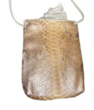 Presmer Genuine Python Skin Small Crossbody Bag With Tassel Tan thumbnail 1