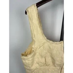 Forever 21 Soft Yellow Gauze Peasant Corset Floral Crop Tank Blouse Size L‎ thumbnail 4