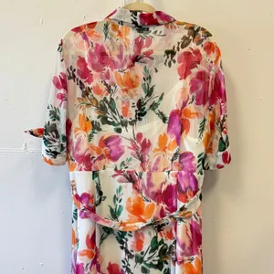 Calvin Klein Floral Midi Shirtdress Pink‎ Orange Watercolor Button Front Size 16 thumbnail 6