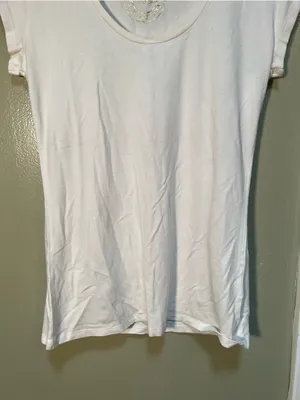 Ella Yoga Women's Size Small Scoop Neck Cap Sleeve T-Shirt White Stretch Viscose thumbnail 4