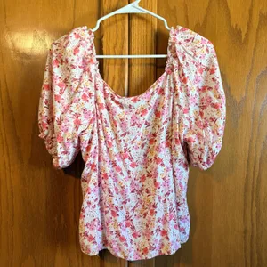 Unique Spectrum Fits S/M Floral Puff Sleeve Top Pink Lace Boho Summer pretty thumbnail 4