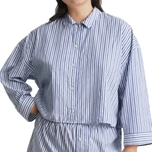 New Everlane 100% Cotton The Woven PJ Button Down Top Blue Stripe Size XL thumbnail 1