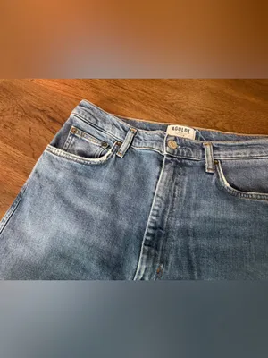 AGOLDE “Pinch Waist” high kick crop summer medium wash denim straight jeans $259 thumbnail 5