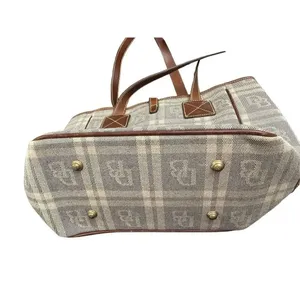 Vintage Dooney & Bourke Brown Tan Plaid Leather Trim Womens Purse Tote Bag thumbnail 5