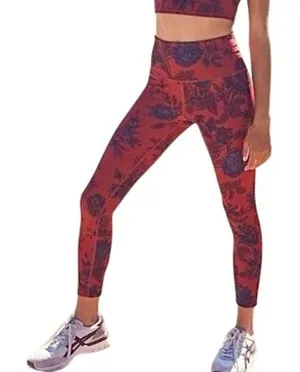 Free People Movement Medium Leggings‎ Red Blue Floral Rose High Rise Boho 1742 thumbnail 1