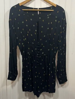 Free People love grows keyhole black button down playsuit romper thumbnail 1