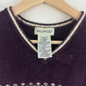 WHITE STAG Vintage 90s Dark Purple Fair Isle Soft V Neck Sleeveless Sweater Vest thumbnail 5