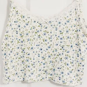 Brandy Melville Pastel Blue White Floral Lace Bow Stretchy Crop Tank Top thumbnail 2