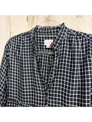 Isabel Maternity Womens Small Black White Plaid Babydoll Top thumbnail 7