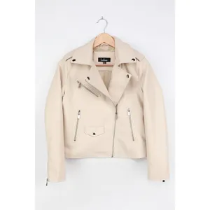 Lulus Out for the Night Beige Vegan Leather Moto Jacket XS NWT thumbnail 5