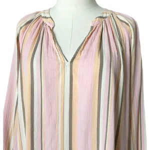 Xirena Sabrine Pink Striped Cotton Gauze V-Neck Mini Dress Long Sleeve Sz Small thumbnail 3