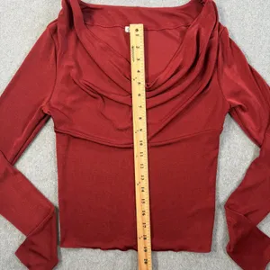 Intimately Free People Women's Large Red Cowl Neck Long Sleeve Cropped Top thumbnail 5