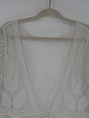 Cupshe Ivory Floral Lace Boho Kimono Maxi Swim Cover Up Long Sheer Mesh Medium thumbnail 3
