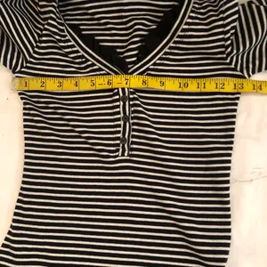 Bella swan Y2K Black white striped henley top shirt blouse long sleeve ruffle trim-S #goth #punk #grunge #whimsygoth #cottagecore Measurement in pics Great condition thumbnail 4
