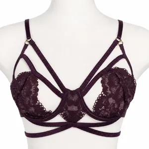 Vera Large Cage Bralette Plum Purple Lace Strappy Adjustable 30018 New Sexy Edgy thumbnail 1