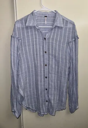Free People Pale Blue Striped Button-Down Shirt thumbnail 1
