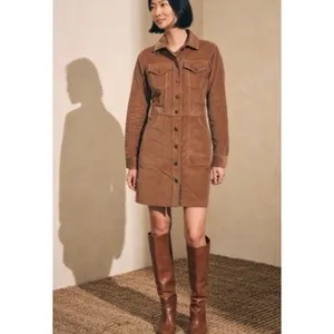 Faherty Softstretch Cord‎ Michelle Long Sleeve Mini ShirtDress Brown Size M thumbnail 3