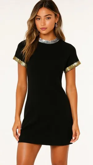 Vintage 90s bodycon black cocktail dress with sequin trim. Size small thumbnail 1