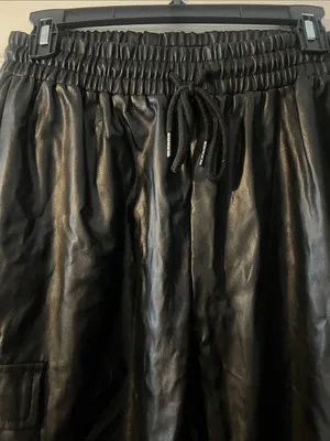 Black Faux Leather Cargo Jogger Pants - Women thumbnail 2