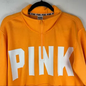 PINK Victoria’s Secret Orange Spellout Quarter Zip Sweatshirt Sz Medium thumbnail 8