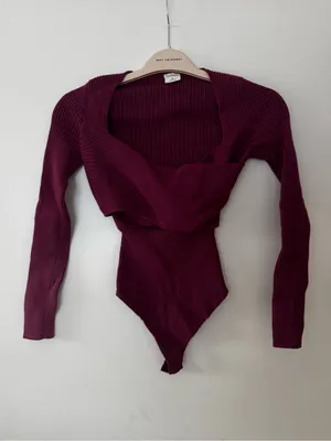 Abercrombie & Fitch Maroon Ribbed Long-Sleeve Sweater Bodysuit thumbnail 3