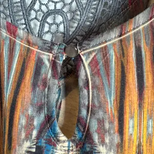 Energe World Wear Multicolor Abstract Boho Pattern Ethnic Tunic Lace Detail sz M thumbnail 6