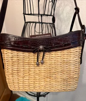 👨‍🌾👨‍🌾👨‍🌾BOGOHO👨‍🌾👨‍🌾👨‍🌾Brighton Straw Shoulder Bag with Dark Brown Leather Trim thumbnail 1