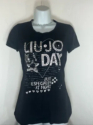 Liu Jo Black Graphic Tee with White Star & Text Design small thumbnail 1