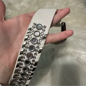 White Chunky Bedazzled Western Style Belt Small thumbnail 3