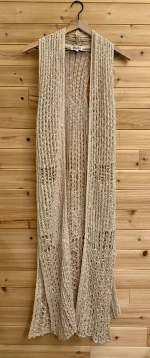 Y2K Mudd Small Crochet Open Knit Full Length Sleeveless Duster Boho Western thumbnail 1