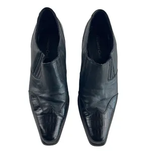 Coldwater Creek Black Leather Croc Embossed Pointed Toe Cone Heel Booties‎ 9.5M thumbnail 2