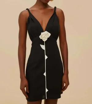 FARM Rio Rose Pipping Mini Dress in black. Size Medium thumbnail 2