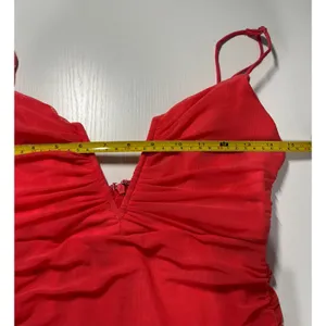 Hello Molly popping champagne Coral Ruched V Neck Spaghetti‎ Strap Mini Dress L thumbnail 9