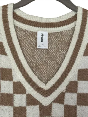 ABOUND Checkered V-Neck Sweater Vest XS 18” + p2p Tan Neutral EUC thumbnail 3
