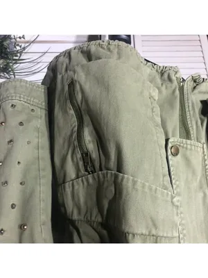 Zara green jacket cargo parka edgy studs relaxed snap boho rocker grunge punk 12 thumbnail 9