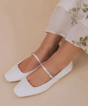 Dolce Vita 9.5 Womens Satin Reyes Pearl Strappy Mary Jane Ballet Flats thumbnail 1
