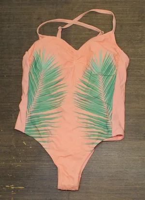 Xhilaration Plus Size Palm Print Scoop Back One Piece Swimsuit Pink Multi 14W thumbnail 1