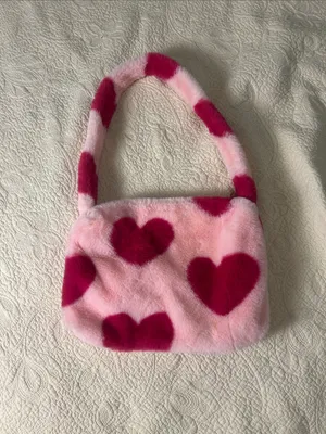 Pink Heart Plush Shoulder Bag with Magenta Accents thumbnail 2