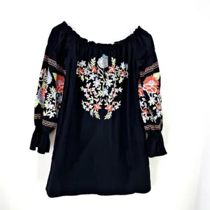 Free People Fleur Du Jour Mini Black Long Sleeve Embroidered Boho Dress Sz XS thumbnail 2
