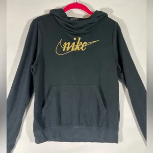 Nike Funnel‎ Cowl Neck Sweatshirt Hoodie Women Xs Black/Gold Glitter Logo A73 thumbnail 1