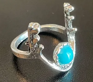 Turquoise stone silver antler ring size 5.5 thumbnail 2