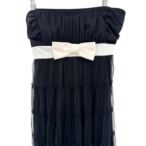 Fredericks of Hollywood Black Tiered‎ Mesh Strapless Bow Mini Dress XL Babydoll thumbnail 3