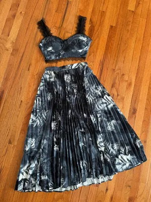 Navy blue floral two piece set Black thumbnail 4